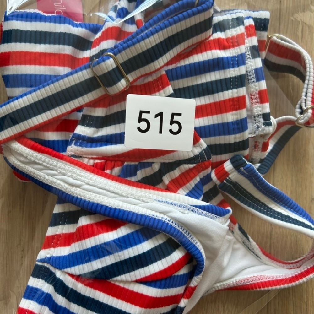Xhilaration Striped Bikini Set High Waisted Red White Blue M Ribbed Nautical NWT - Picture 9 of 9